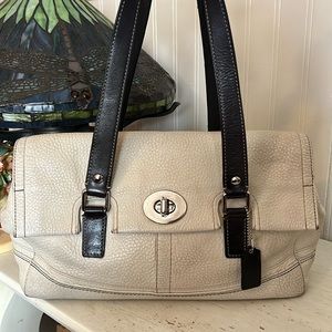 Coach Hamilton pebbled leather satchel white espresso brown